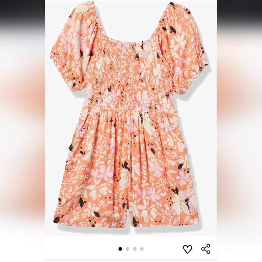 Besser Bay Peach Floral Smocked Puff Sleeve Mini Summer Dress